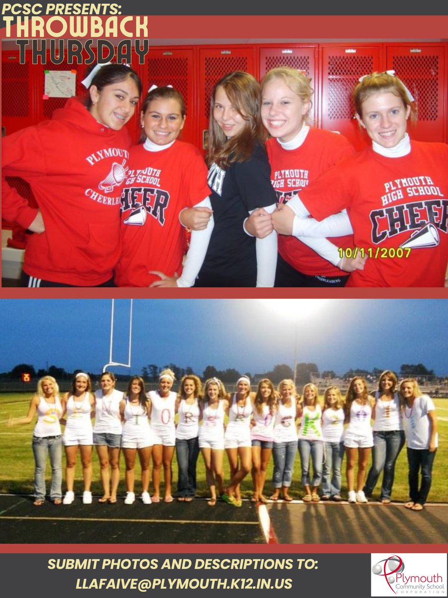 #PCSCThrowbackThursday !! 

In the top photo we have PHS cheerleaders Kayla Arriage, Stephanie Gorka, Courtney Harris, Katie Rudd, &amp; Katie Wojick as freshman in 2007, and the bottom photo features the senior girls of 2011 cheering on the Rockies!