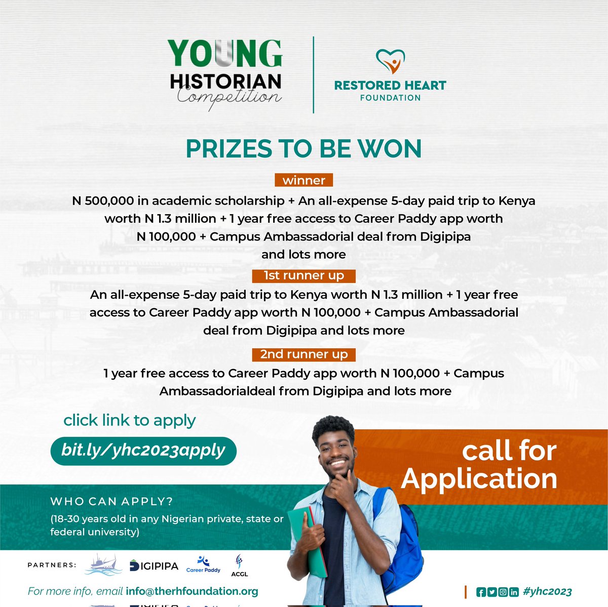 restoredheart1's tweet photo. Application closes soon... Hurry up and apply for the Young Historian Competition... Tell a friend to tell a friend!!
Apply here https://t.co/tsR4q56p0p
#YHC2023 #younghistoriancompetition #historycompetition #historyeducation #history #education #sdg4 https://t.co/ok8fgmgn4B