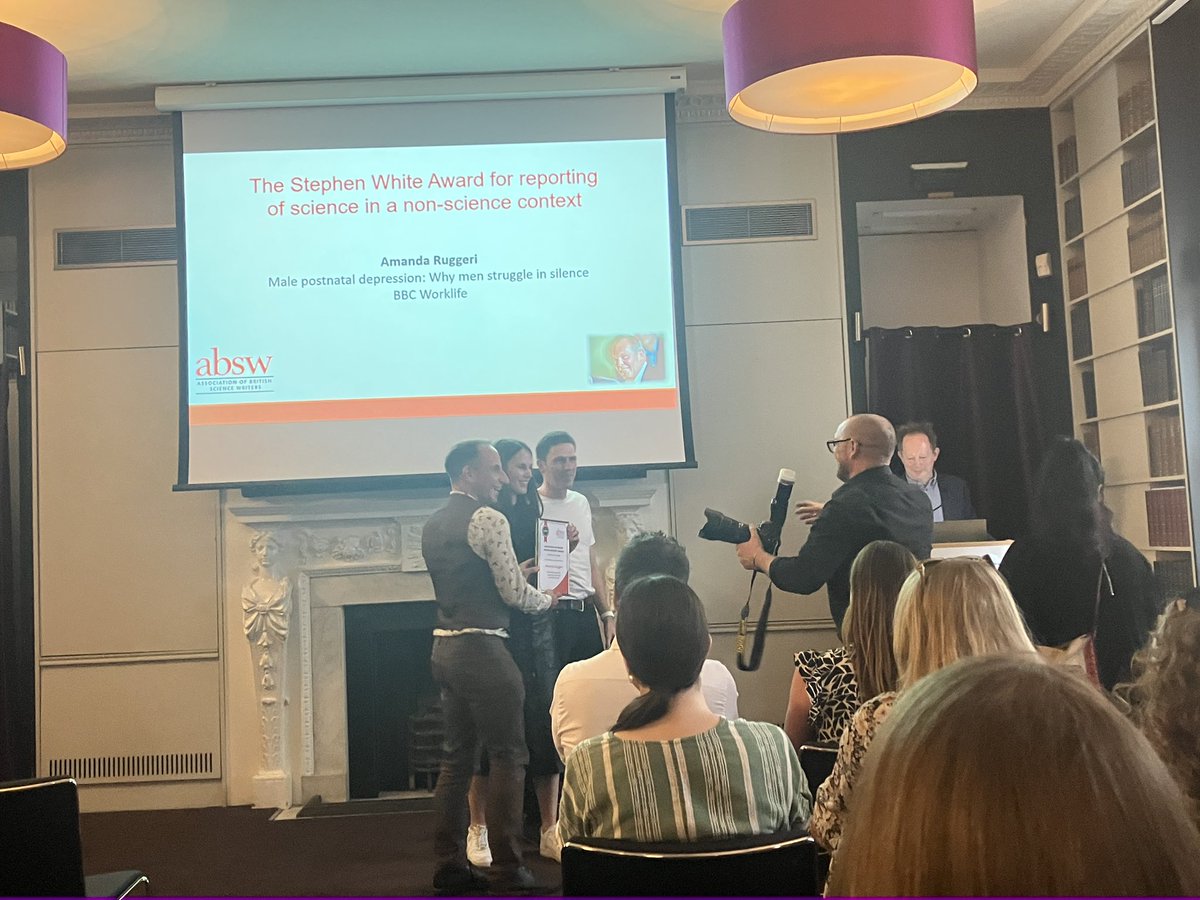 DimitriHoutart's tweet photo. Many congratulations to @amanda_ruggeri and the team for winning the award for reporting science in a non-science context at the #Abswaward  A very worthy winner against @DanSaladinoUK for the @BBCFoodProg https://t.co/Svk62mFo4v