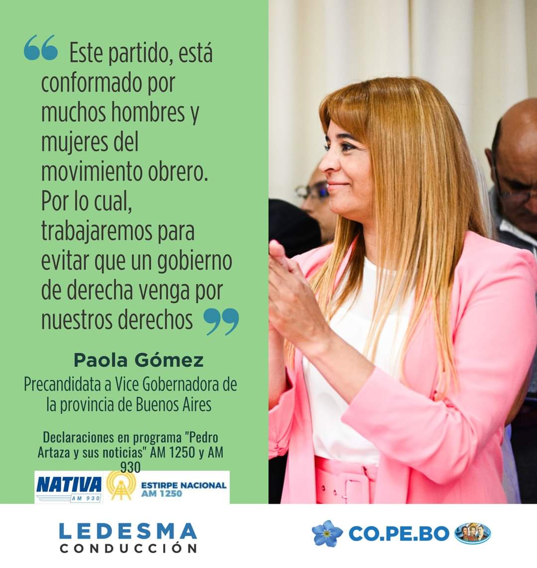 📻 |  Declaraciones de la precandidata a Vice Gobernadora por la provincia de Buenos Aires de Co.Pe.Bo, Paola Gómez quien habló en el programa de "Pedro Artaza y sus noticias" por AM 1250 Estirpe Nacional  y Radio Nativa

#CoPeBo #PASO2023 #buenosaires 
#Elecciones