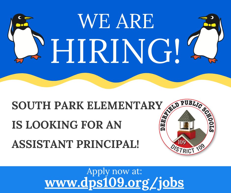 Join our team!
<a href="/109SouthPark/">South Park School</a>
is looking for an assistant principal! Apply today! (or share with someone who may be interested...) 👀 <a href="/mfaust/">Marcie Faust, Ed.D.</a>