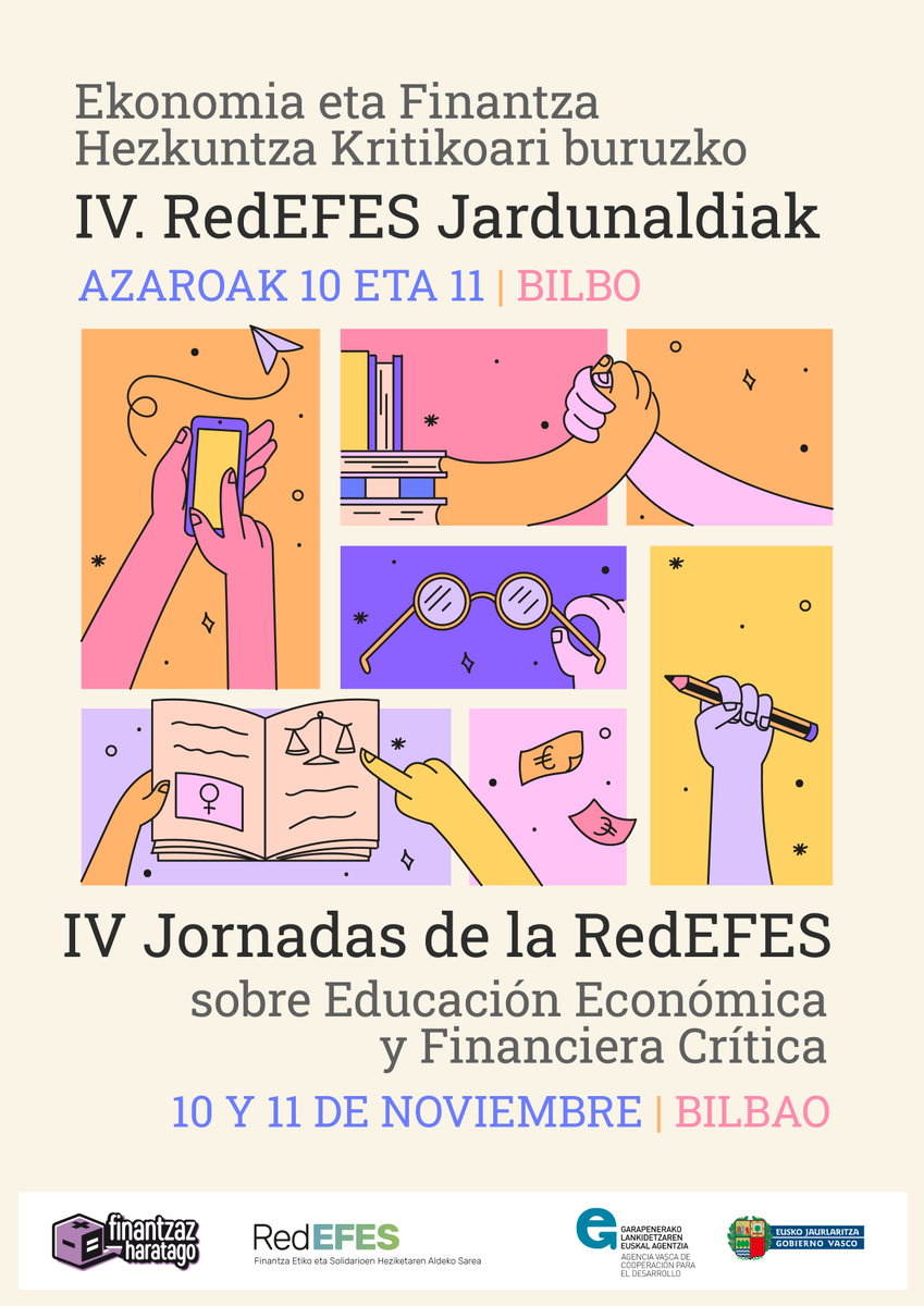 Badatorrela! 🤩 Hona hemen III. RedEFES Jardunaldien kartela! Finantza etiko eta solidarioen inguruko hezkuntza-ekimenak egiten badituzu, zure zain egongo gara Bilbon azaroaren 10 eta 11n. Irailean zabalduko dugu izen-ematea, egon adi!