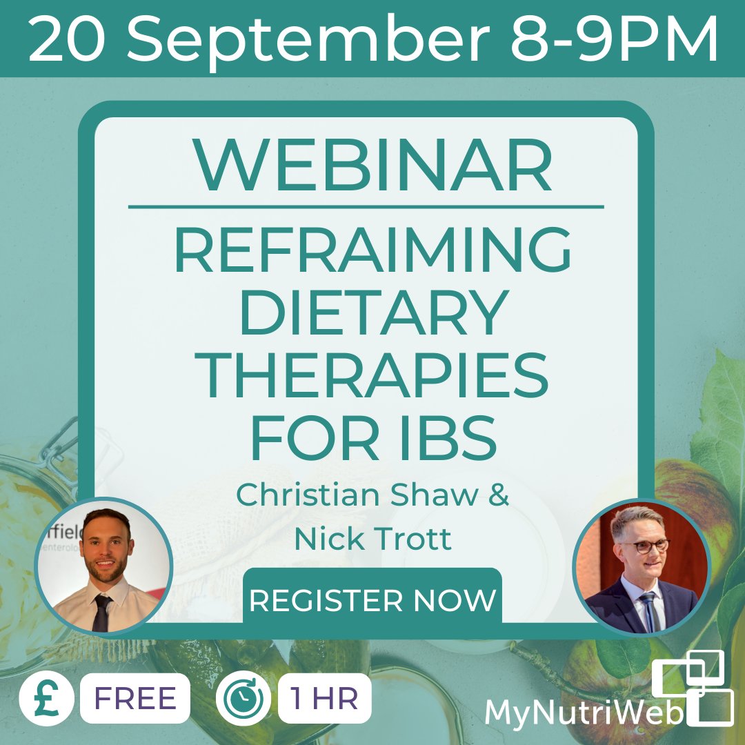 MyNutriWeb (@mynutriweb) on Twitter photo 📅 SAVE THE DATE: Reframing Dietary Therapies for IBS – 20 September 8-9PM
Joined by <a href="/ChristianshawRD/">Christian Shaw</a> & <a href="/trott_nick/">Nick Trott</a> to explore the role of dietary therapies in the management of IBS & uncover the latest evidence!💩
🔗 Find out more: bit.ly/3rtfi73
#ReframingIBS 📅 SAVE THE DATE: Reframing Dietary Therapies for IBS – 20 September 8-9PM
Joined by <a href="/ChristianshawRD/">Christian Shaw</a> & <a href="/trott_nick/">Nick Trott</a> to explore the role of dietary therapies in the management of IBS & uncover the latest evidence!💩
🔗 Find out more: bit.ly/3rtfi73
#ReframingIBS