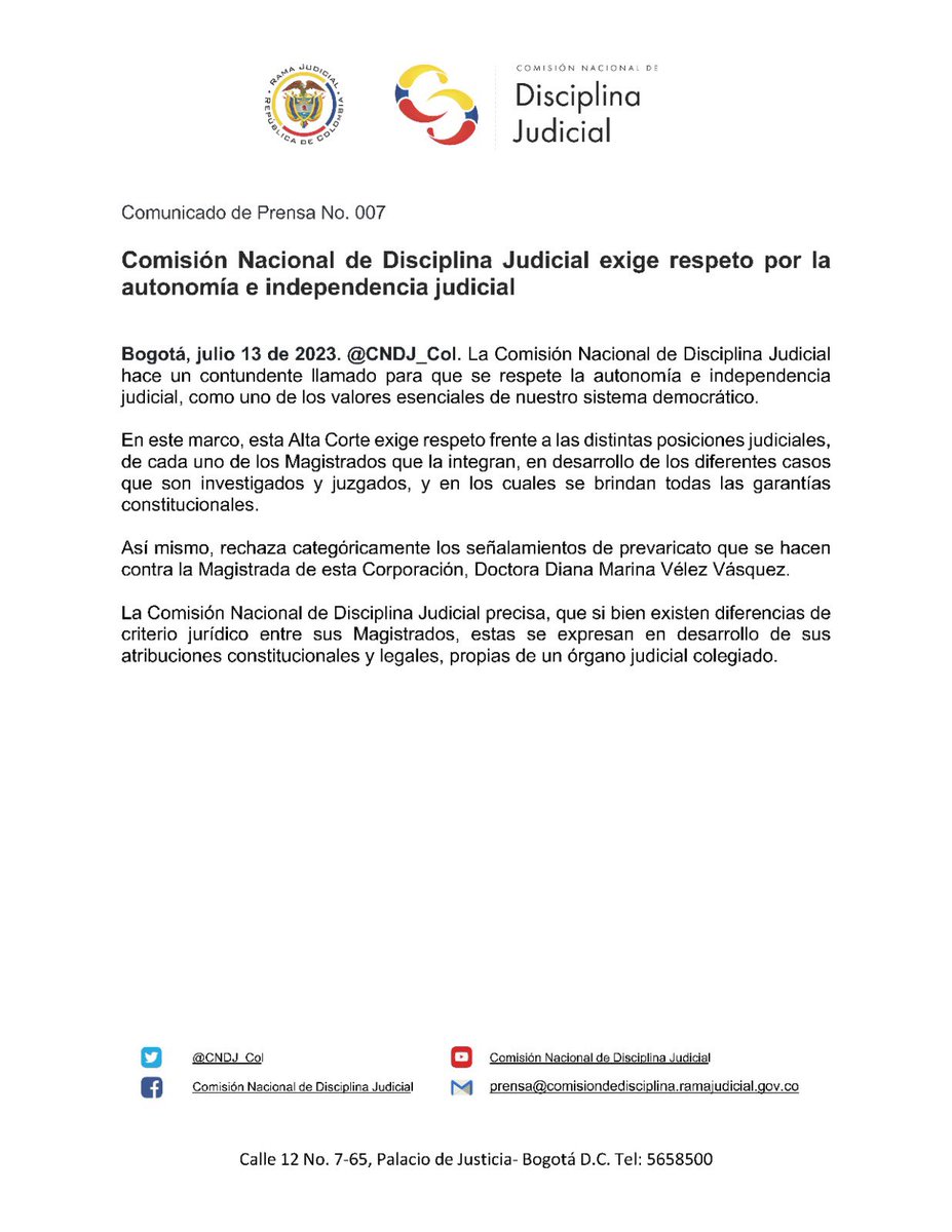 CNDJ_Col's tweet image. #ComunicadoDePrensa 📌 | @CNDJ_Col exige respeto por la autonomía e independencia judicial.