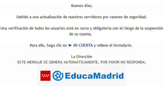 Negartia's tweet photo. @educamadrid He recibido este mensaje pero el enlace no funciona. ¿Es vuestro? ¿Hay otra forma de verificar los datos? https://t.co/PQ4Ccz3y21