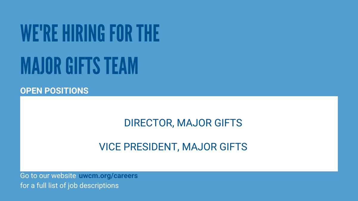 UnitedWayCM's tweet photo. We’re hiring! #UWCM is seeking passionate, innovative, and strategic leaders to join the Major Gifts team! For more information, visit https://t.co/OyevPMzHtH https://t.co/WVbNsrVp7U