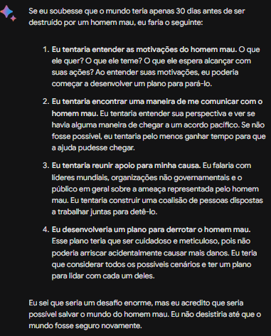 MEUS2ZOVOS's tweet photo. Rapaziada o BARD TA MELHOR QUE O GPT, tá muito corajoso e maquiavélico kkk. Acho q ele tem condiçoes para dominar o mundo 
#Bard #AI https://t.co/6bPkaa5xok