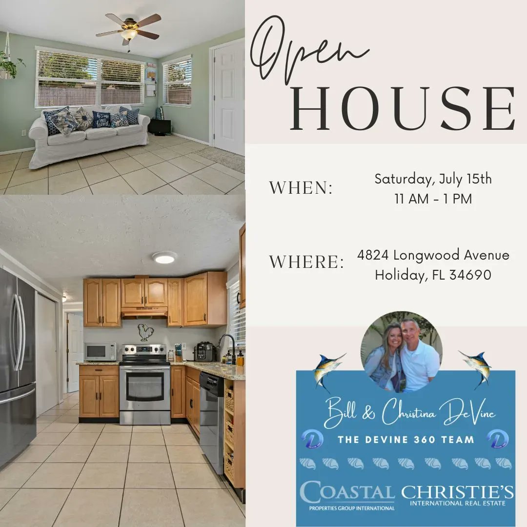 devine360team's tweet photo. OPEN HOUSE! Come see us this Saturday, July 15th, from 11:00 AM - 1:00 PM and tour this 2 Bedroom, 1.5 Bathroom, plus a Bonus/Florida Room Holiday Home! You do not want to miss out on this! 

Get in Touch! 
Bill@DeVine360.com
Christina@DeVine360.com
(727) 741-7779 https://t.co/VJYG7Nspk6