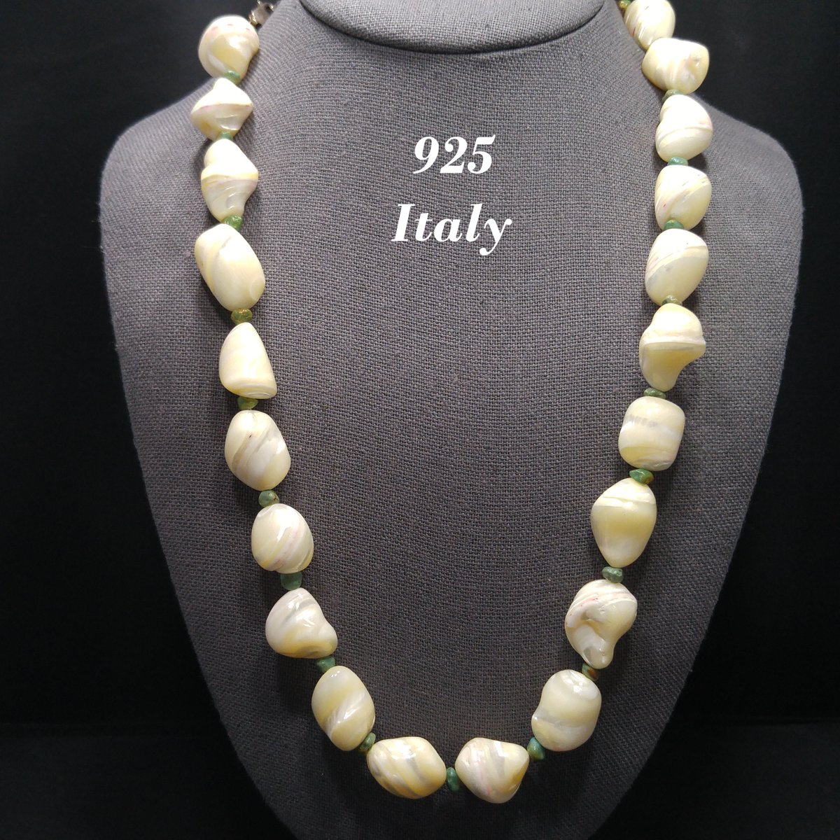 VintageJen896's tweet photo. #etsy shop: Beaded Shell Chrysoprase Necklace, Sterling Silver Italy, 1980s Vintage Jewelry https://t.co/9ZdTPyQBrH #white #green #pearlshell #shellbeads #chrysoprasebeads #stampeditaly925 #pearledwhitegreen #chunkybeadnecklace #bohonecklace #gemstoneNecklace https://t.co/xhJt6GGMVk
