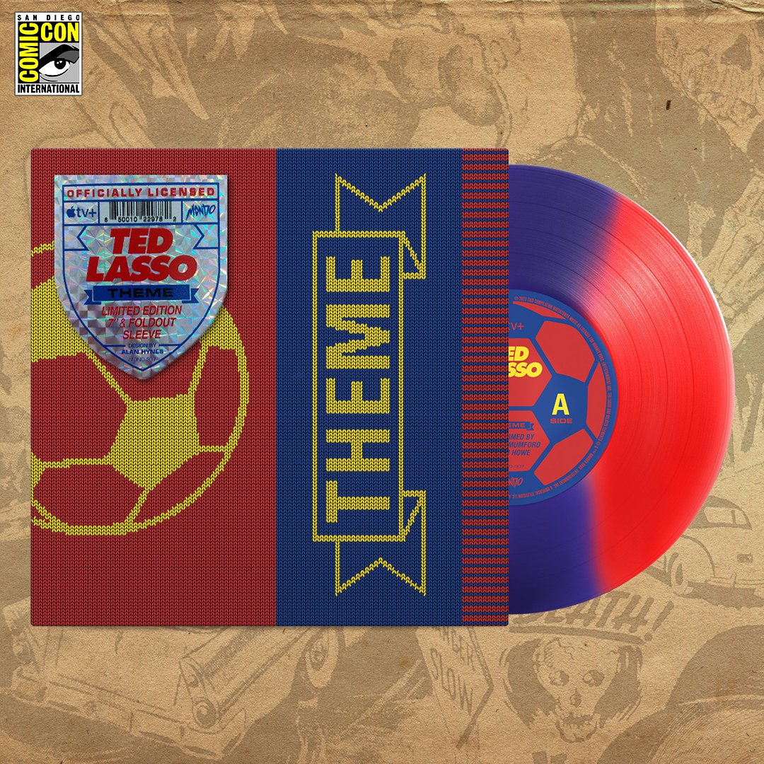 Coming soon to SDCC 2023:

The TED LASSO Theme (Apple TV+ OST) 7-Inch

Picture Disc (Booth Exclusive; Ed. 500) + Richmond Variant (Online Exclusive; Ed. 2500)

Music by <a href="/marcusmumford/">luc (taylor's version)</a>, Tome Howe and <a href="/JeffTweedy/">Jeff Tweedy</a>. Artwork by <a href="/alan_hynes/">Alan Hynes</a>.

See more at mondoshop.com/blogs/news/sdc….