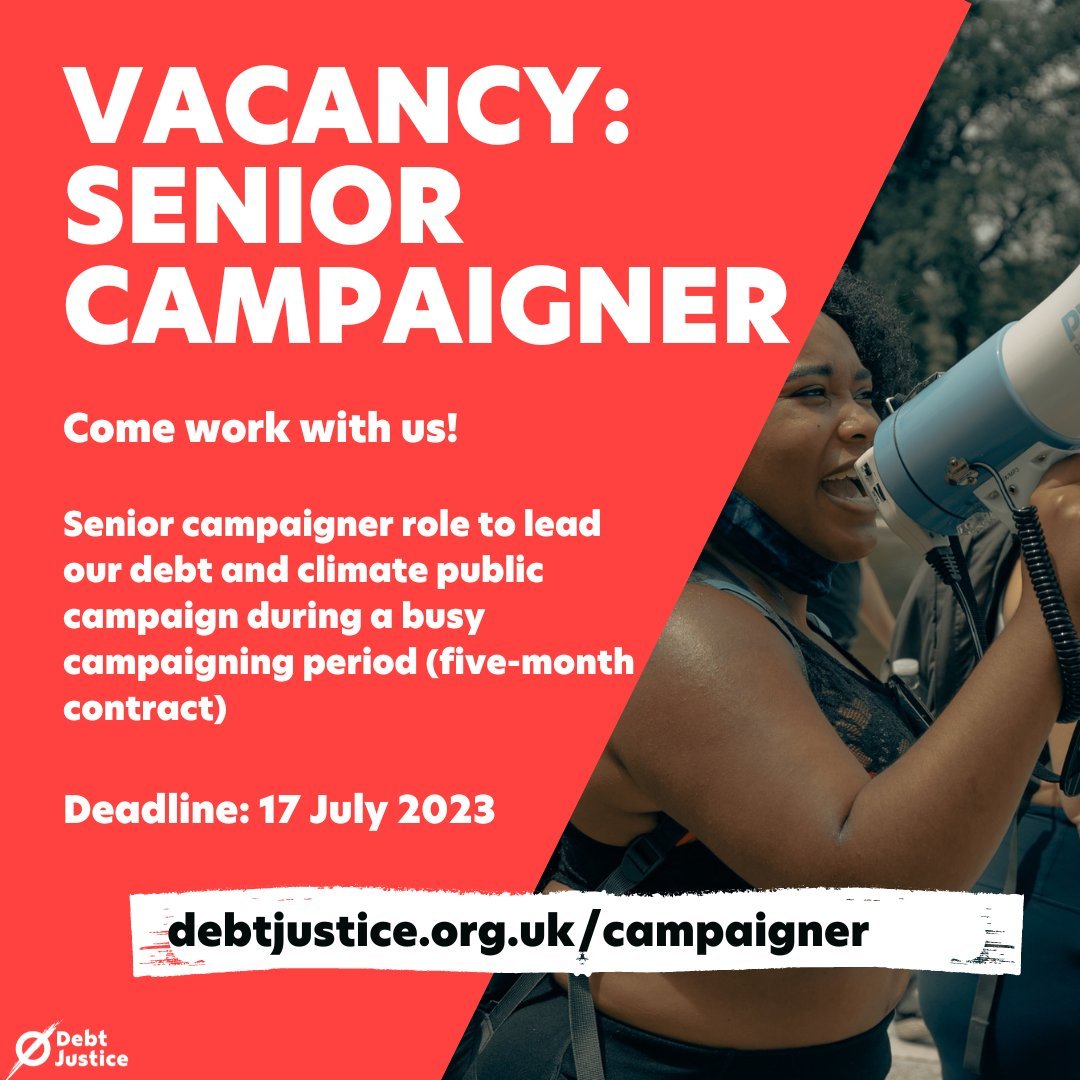Come work with me and the brilliant team at <a href="/debtjustice/">DebtJustice.bsky.social</a>. Deadline for applications for our senior campaigner role is Monday! More info here: debtjustice.org.uk/news/join-our-…