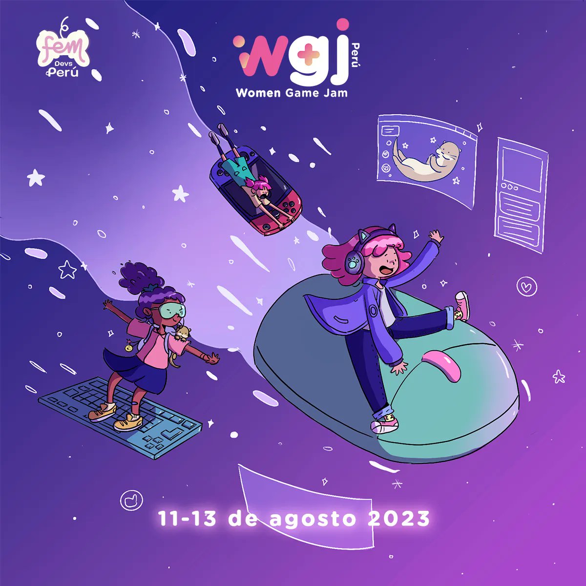 FemDevsPeru (@femdevsperu) on Twitter photo ✨👾Este 11, 12 y 13 de Agosto, no te pierdas la quinta edición del Women Game Jam Perú de forma presencial!👾✨ 
Comparte, aprende y diviértete mientras haces un juego en 48 horas y conoces a nuevas personas✨ Inscríbete en el link de nuestra bio💜 ✨👾Este 11, 12 y 13 de Agosto, no te pierdas la quinta edición del Women Game Jam Perú de forma presencial!👾✨ 
Comparte, aprende y diviértete mientras haces un juego en 48 horas y conoces a nuevas personas✨ Inscríbete en el link de nuestra bio💜