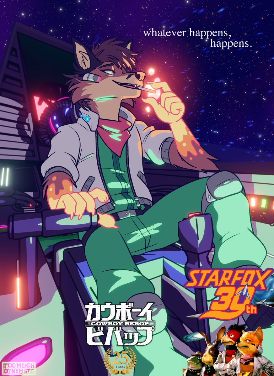 HowzFox's tweet photo. Today, I'm celebrating 
Takaya Imamura (Starfox's art director) 
and
Keiko Nobumoto (Cowboy Bebop's Screenwriter)
30th and 25th year anniversary! 

I can't thank @TooMuchDynamite enough for taking this idea and making it a reality 👏👏

"oh well...whatever happens, happens.." https://t.co/AMhEeC8VYh