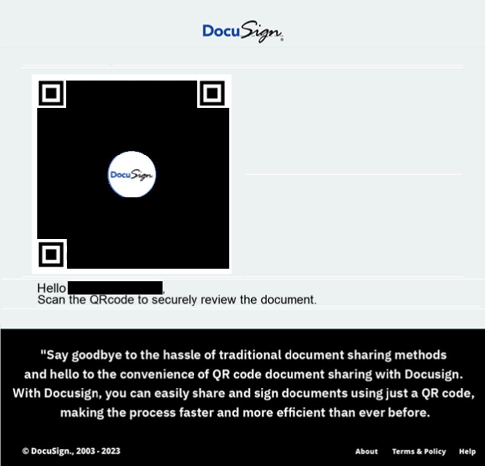 Fortgale_Cyber's tweet photo. 🎣 New #DocuSign themed #phishing campaign, using QR code.

‼️ Taffic not coming from mobile devices is redirected to legit sites to evade security controls and Sandboxes.

‼️ Attackers use target company name as subdomain to gain user trust.

TLD obs: .ru .co

@DocuSign #QRshing https://t.co/lCrkiQLA9b