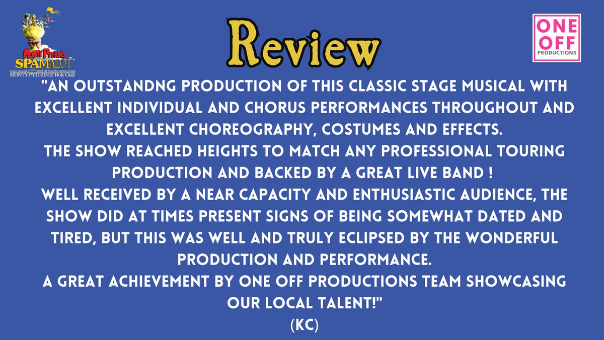 nommcc's tweet photo. By golly we've had some lovely reviews of #SpamalottheMusical with @OneOff_Hull at @HullTruck this week so far ! https://t.co/o8iM2yd9JI