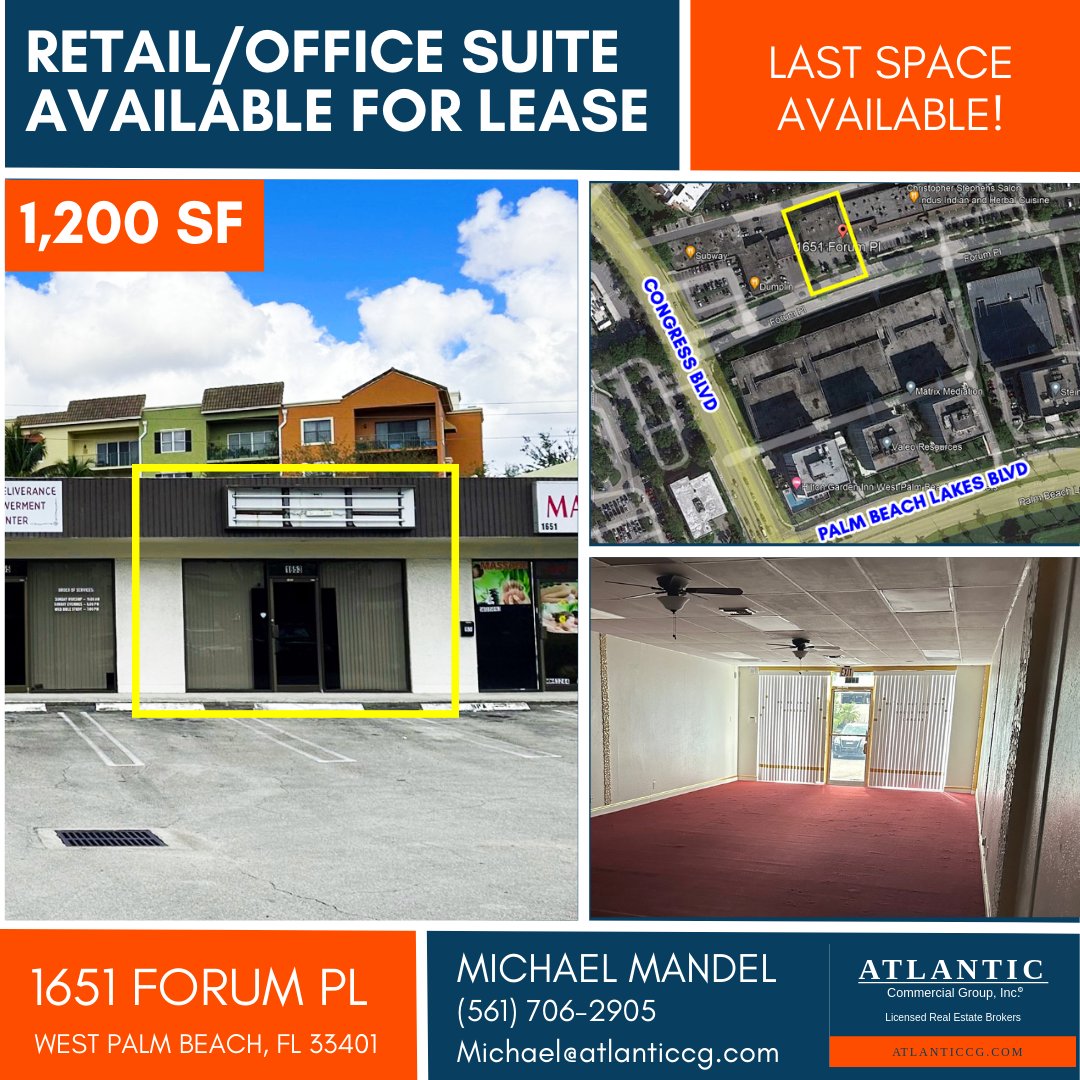 - 1,200 SF Retail/Office suite 
- 6,370-square-foot multi-tenant strip center 

#office #commercialrealestate #buyandhold #broker #business
#retail #rent #cre #realtorlife #property #invest #lease #sale
#realestate2023 #southfloridarealty #propertiesforlease #propertiesforsale