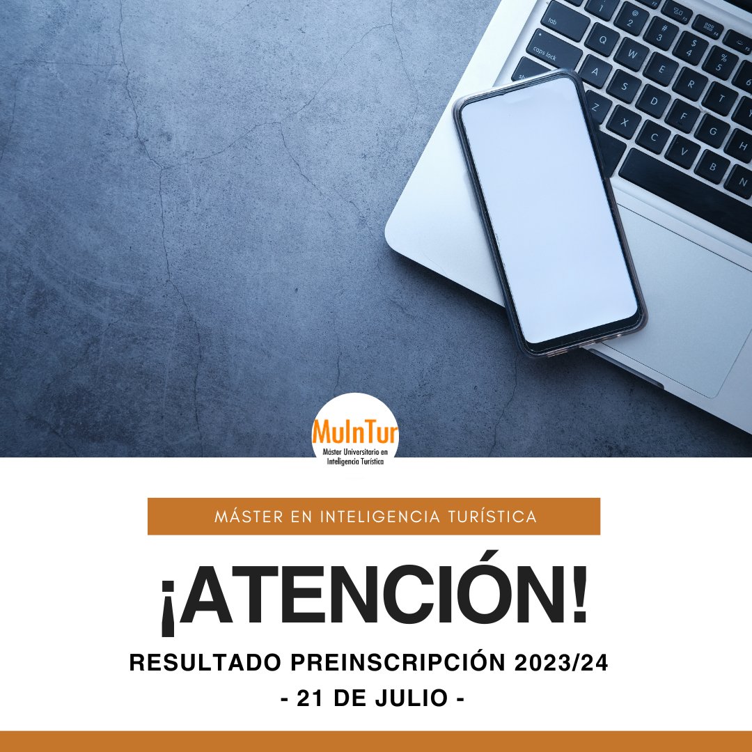 masterInTur's tweet photo. ❗Importante❗ 

Mañana, día 21 de julio se publican los resultados de la preinscripción al máster📝.

👉Además, se abre, a su vez, el período de presentación de reclamaciones hasta el día 26 de este mismo mes. https://t.co/Ztfab4dhsv