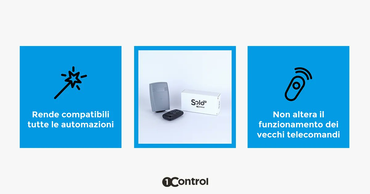 1Control_it's tweet image. Il tuo #telecomando non è compatibile? SOLO KIT fa per te:
📶 Ricevente 433MHz codifica Fissa - #Rollingcode
✅ #Radiocomando cloner compatibile
🔀 Funziona in parallelo, non altera i vecchi telecomandi
✨ Rende tutte le #automazioni integrabili con SOLO
1control.eu/kit