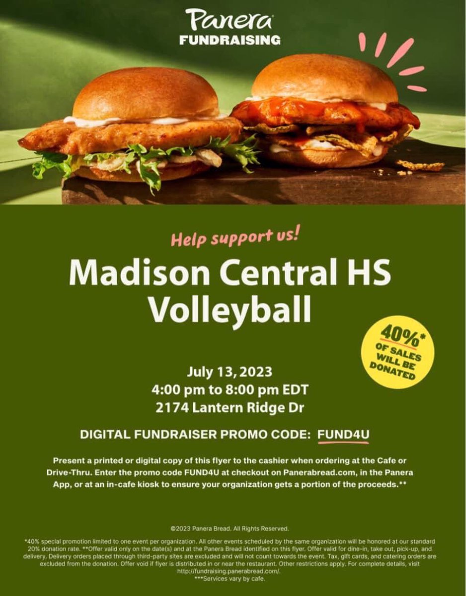 Support our volleyball program by eating some good food!! Tonight 4-8 pm at Panera’s. Show the flyer and we get 40%!!
#rolltribe