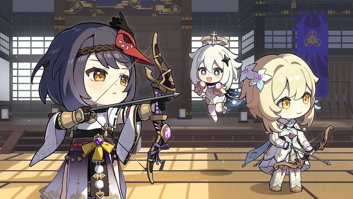 #Lumine #Aether and #Paimon celebrating #kujousara 's birthday from web event "留影叙佳期"
#九条裟羅生誕祭2023 #GenshinImpact #原神 #원신 #kujousara