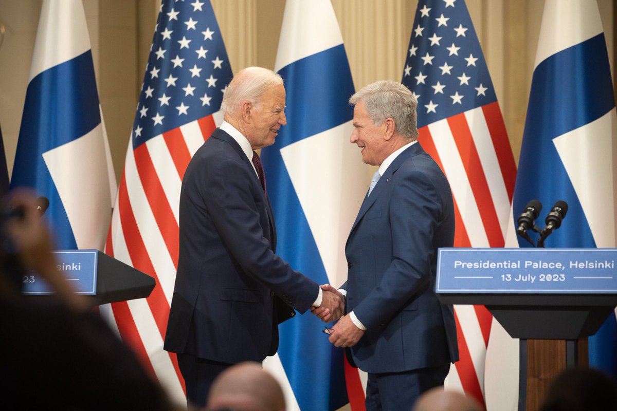 niinisto's tweet image. Thank you, @POTUS, for your visit and your rock-solid commitment to our relationship. As Allies, Finland and the US will work even more closely together on security, technology and the environment.