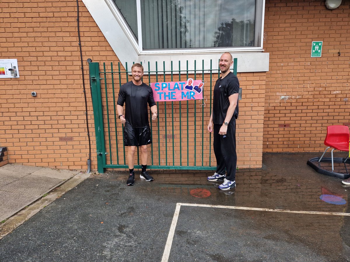 Thanks to Mr Watts and Mr Warr for taking one for the team! Splat the Mr was a huge success and we raised over £50! 👏  Go team Topcliffe 🪣🧽 @Topcliffeschool #summerfete