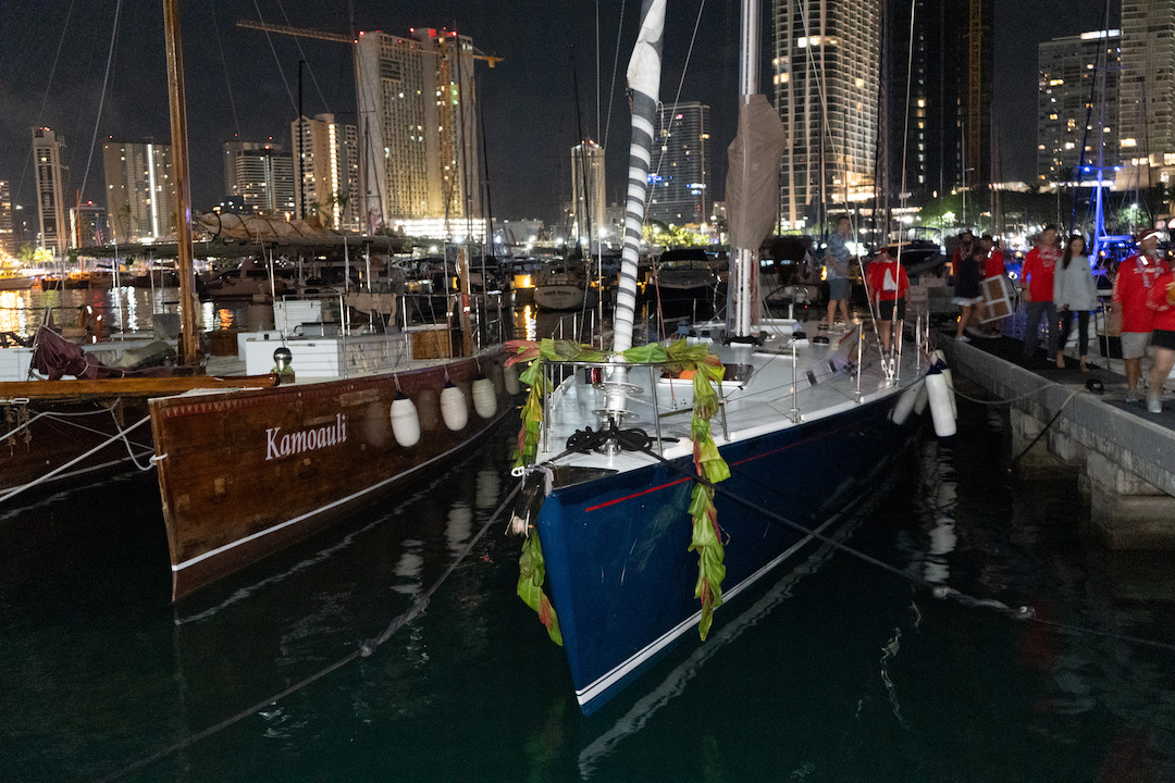 TRADER has made it home! The Hawaii-based veteran-focused team rounds out Division 3 presented by Whittier Trust. Doug Pasnik's Andrews 70 got a hero's welcome from their Pacific Yacht Club Ohana very early this morning. 

Photos: Nicole Patterson