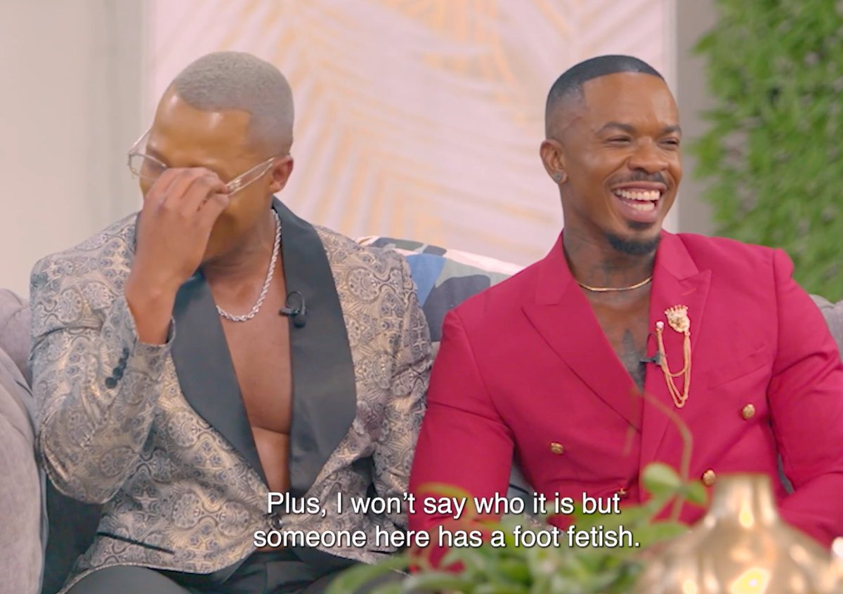 Mzansimagic's tweet photo. To kick things off, some tickly matters had to be attended to when it came to Juju and Kwanele's Onlyfans question. 🤭 #SjolaSonke #SJSReunion https://t.co/x9QLNI2zIY https://t.co/pOhPwWIzMa