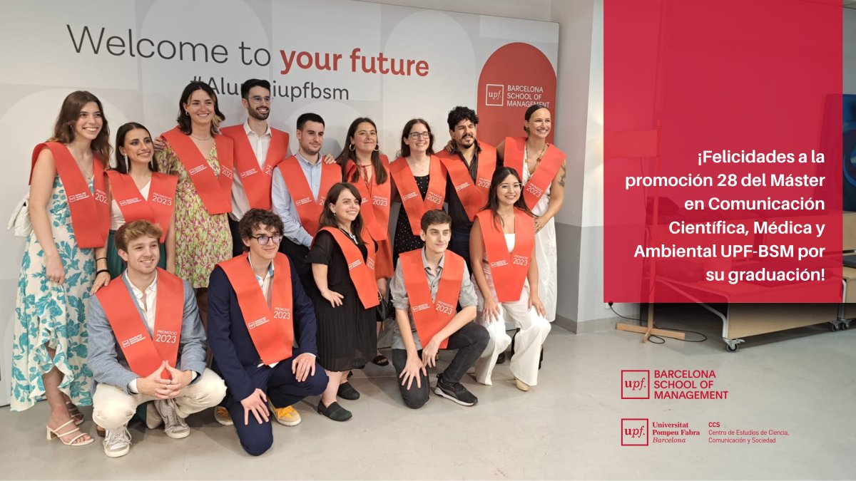 ccupf's tweet photo. 🎓🎉¡Felicidades a la promoción MCC28 Máster en Comunicación Científica @bsm_upf ‼️

🤝Ya formáis parte de la gran familia de @alumniUPF 

🌟Os auguramos muchos éxitos en vuestro futuro profesional.🌟

👀Compartimos un resumen del acto de graduación📽️: https://t.co/VhmUtxNA6y https://t.co/9l06uebVmY