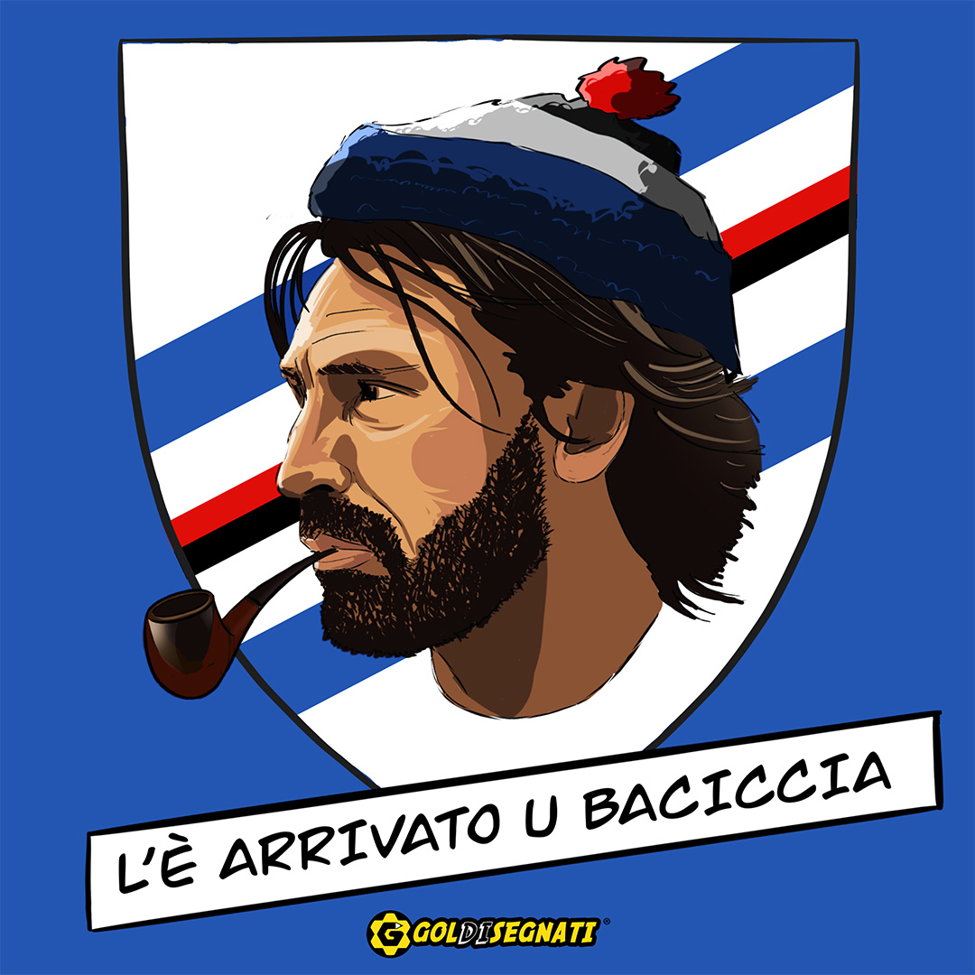 Goldisegnati's tweet image. La @sampdoria si tinge d'azzurro...con un 𝗕𝗮𝗰𝗶𝗰𝗰𝗶𝗮 𝗠𝘂𝗻𝗱𝗶𝗮𝗹.
Benvenuto al Maestro Andrea Pirlo
La pipa alla #Bearzot la forniamo noi!

#sampdoria #forzadoria #goldisegnati #illustrazionicalcio #Pirlo #AndreaPirlo @Pirlo_official