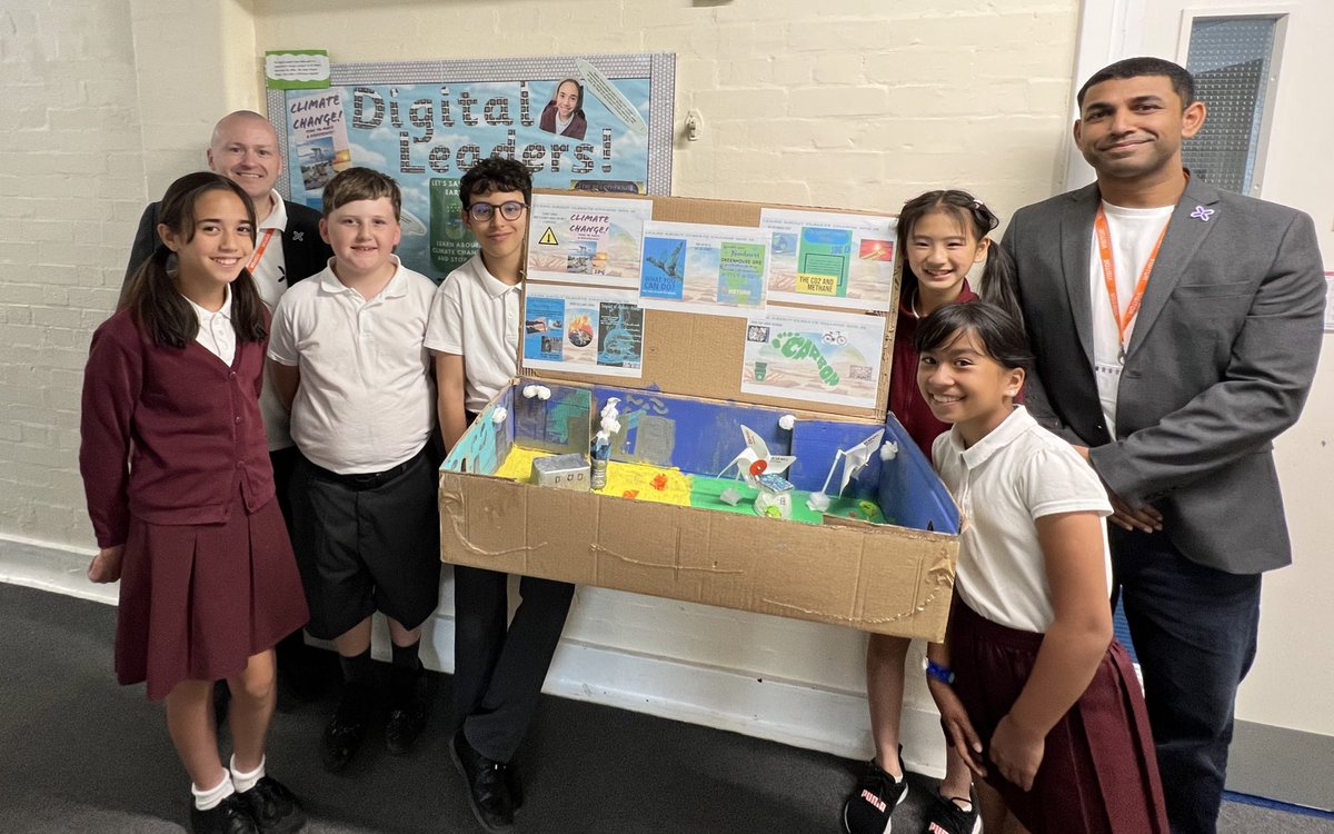 CFPSchool's tweet photo. Back in March, our Digital Leaders enjoyed a wonderful day taking part in the #Design4SDGs at @Bett_show. Today, they loved welcoming @EvoHannan &amp; @NikWilliamson_ from #InnovationX to Cheam Fields! Thank you so much for coming to visit our school. 😀 https://t.co/rWM566jJYd