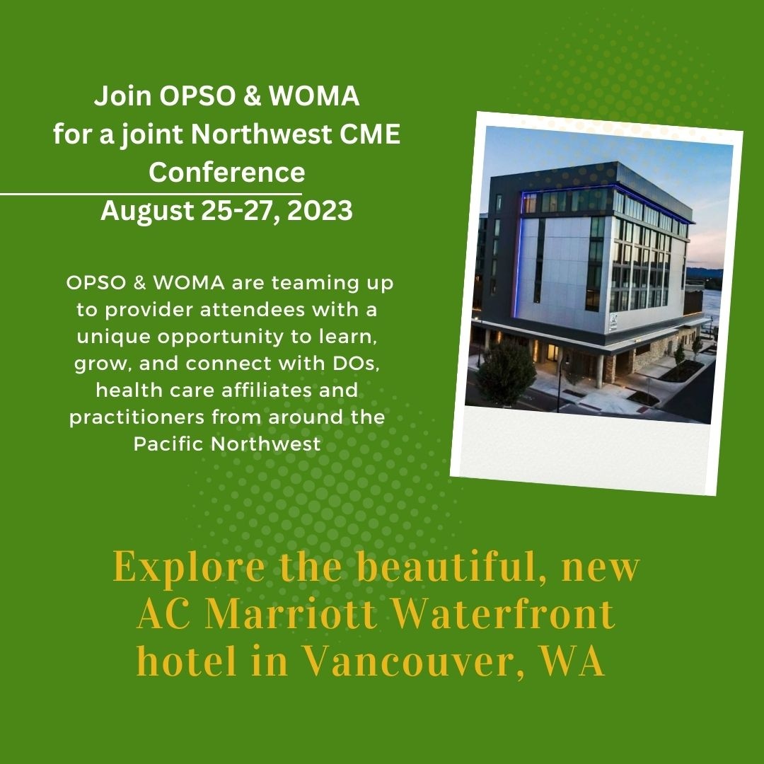 TheOregonDO's tweet photo. Northwest Annual⁠ CME Conference⁠
August 25-27, 2023⁠
⁠
Join OPSO &amp; WOMA in a⁠ collaborative conference⁠ at the beautiful AC Marriott⁠ Waterfront, Vancouver, WA⁠
⁠
Reserve your room⁠ today at the⁠ Northwest⁠ Conference rate!⁠
⁠
https://t.co/5WV5VWHlWm  https://t.co/1T16TpmXzU