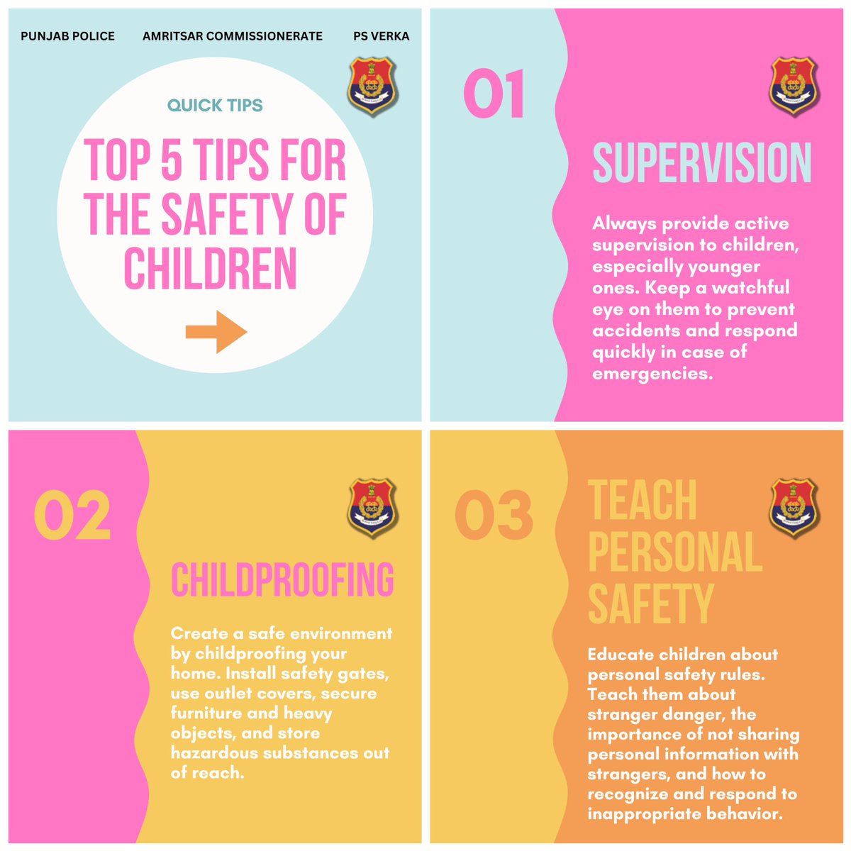 cpasr_psverka's tweet photo. "Protecting Our Precious: 5 Tips for Child Safety" 👨👩👧🚓
#Punjabpolice #amritsarcommissioneratepolice #Psverka
#ChildSafety
#KidsSafety
#ChildProtection
#ChildSafetyTips
#KeepingKidsSafe
#SafeKids
#ParentingSafety
#Childproofing
#DigitalSafety
#SafeHome https://t.co/wb0MS8ybWp