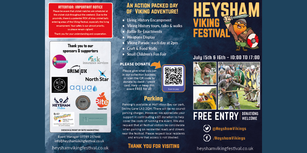 Just 2 days until the epic return of Heysham Viking Festival - Get ready for a thrilling adventure into Viking history!

Check out the festival itinerary and download the flyer here: bit.ly/46AG1yv #Viking #Vikings #Lancashire #FamilyFun #MorecambeBay