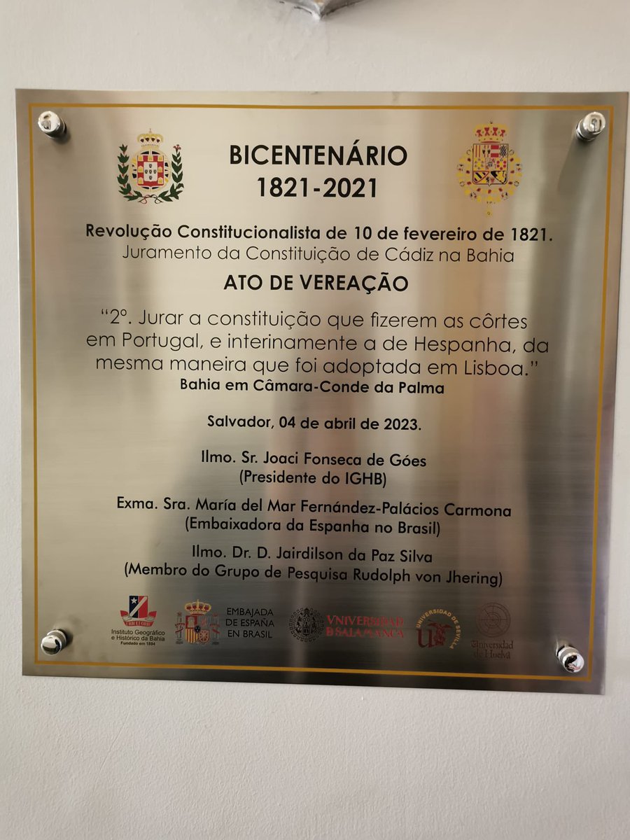 ConEspBahia's tweet image. Ontem, dia 12 de julho, foi celebrado no @ighbahia ato de descerramento de placa ao bicentenário do Juramento da Constituição de Cádiz na Bahia