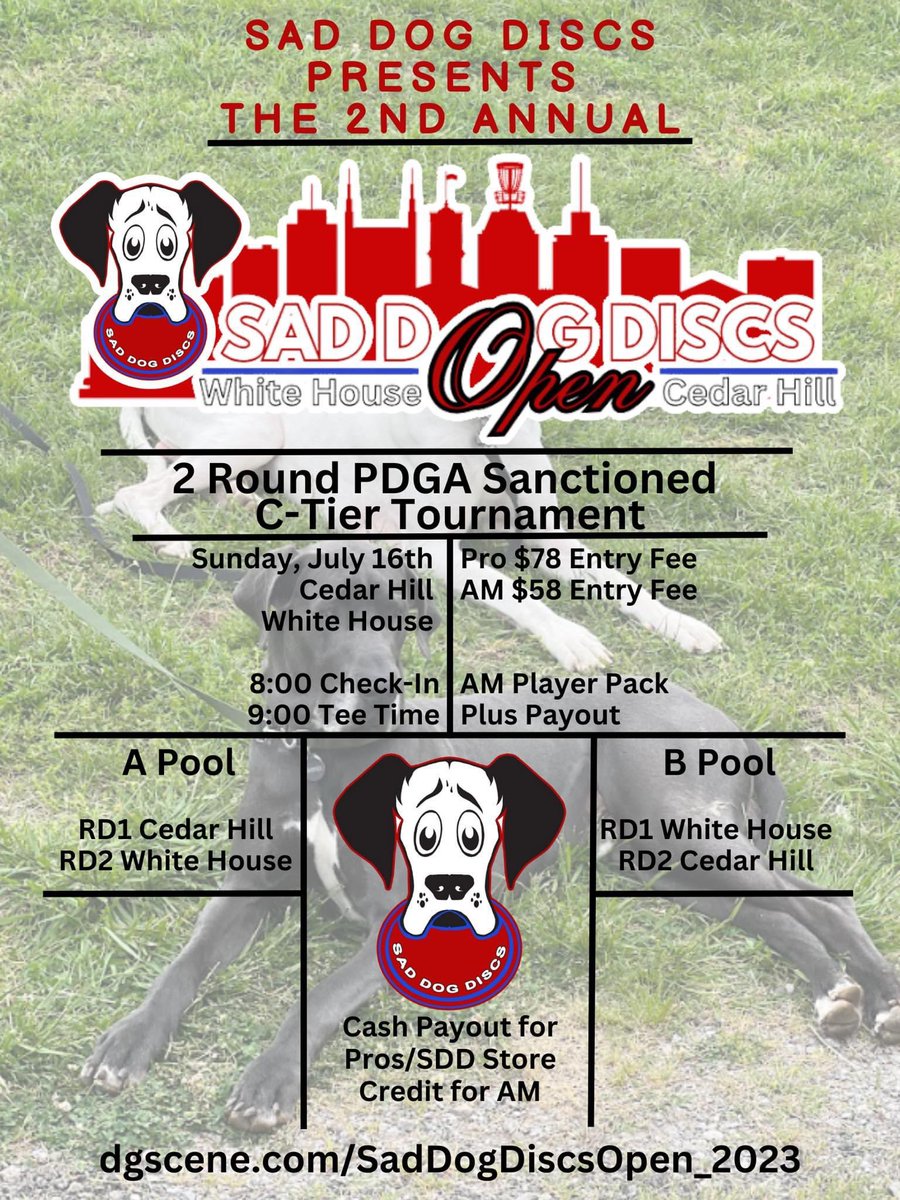 SadDogDiscs's tweet photo. We’re just 3 days away from the 2nd Annual Sad Dog Discs Open! 

Get signed up before it’s too late!

https://t.co/PIwQc0WxaR https://t.co/HHiPCpyB7U