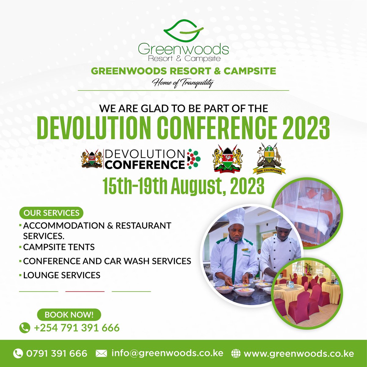 Calling all delegates attending the #DevolutionConference2023 in Uasin Gishu County from August 15th to 19th, 2023! 

Make your stay extraordinary and unforgettable at @GreenwoodsKenya.

 Book Now! :
☎️: 0791391666
 #GreenwoodsResort #DevolutionConference2023 #EldoretCity