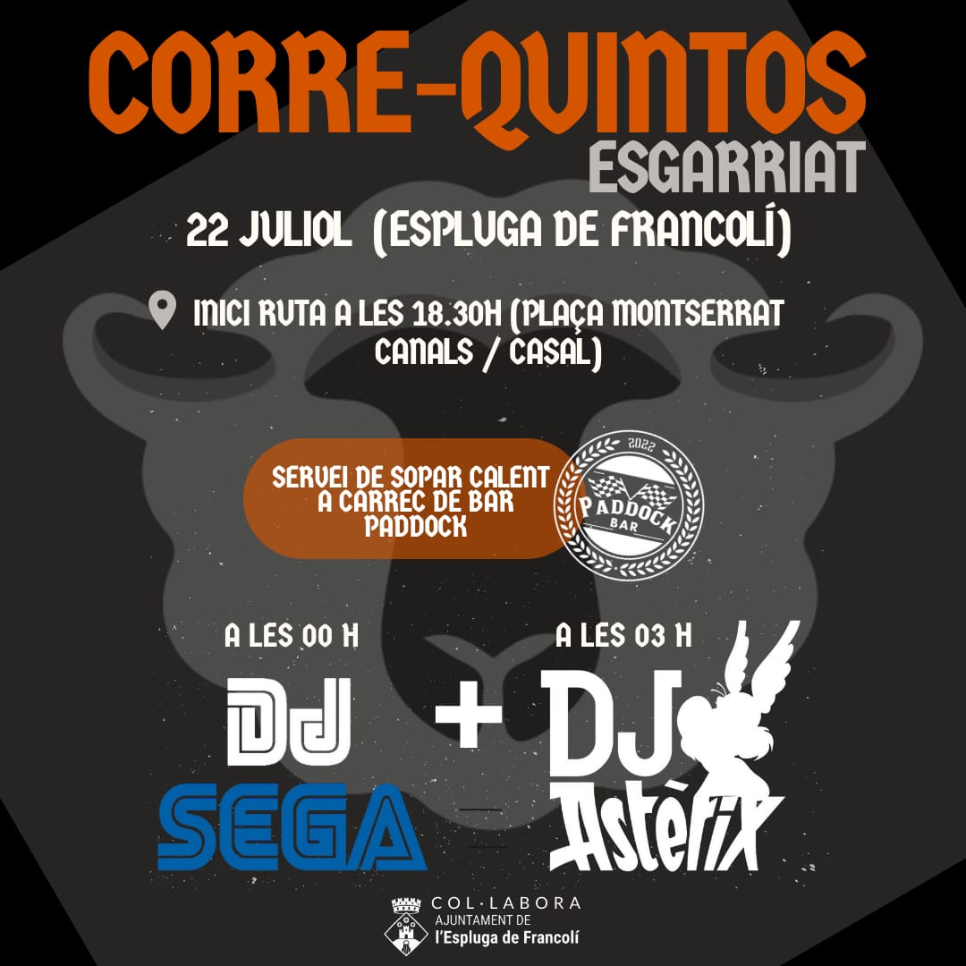 Ovelles2020's tweet photo. Eiii ovelles, que això és la setmana que ve! Us presentem el cartell del Correbars Esgarriat 2023, amb un recorregut de bar en bar i amb un quinto a la mà! sopars a càrrec de Padock Bar i per rematar la festa ens acompanyaran els DJ Sega i DJ Astèrix!

T'ho perdràs? 🍺🍺🍻 https://t.co/4O1zqABjEO