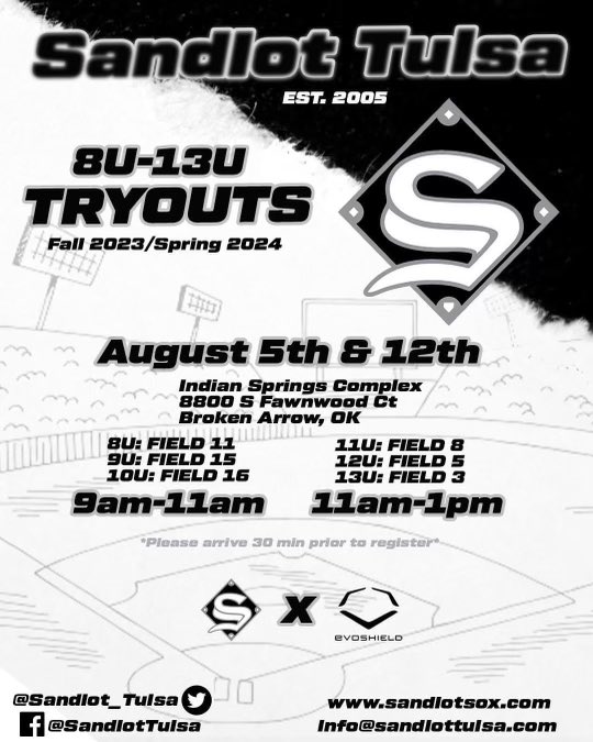 Sandlot_Tulsa's tweet photo. Sandlot Tryouts are right around the corner! 

#sandlotfam https://t.co/pV6F2CdDOZ