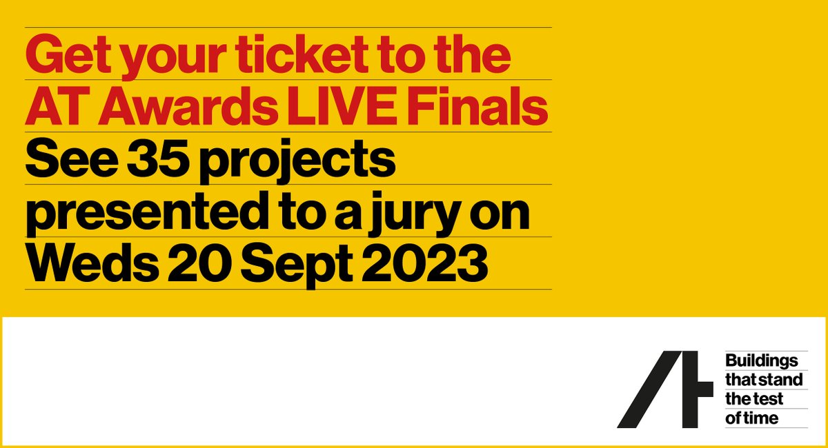 See the 35 finalist projects in the AT Awards be presented at the Live Finals on Wednesday 20 Sept in London. Watch project teams make the case for their project, followed by an interrogation by a jury of leading industry names. Get your tickets, here: 
architecturetoday.co.uk/at-awards/at-a…