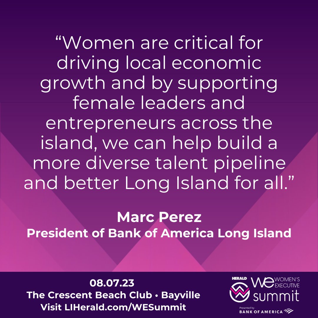richnerlive's tweet photo. “Women are critical for driving local economic growth and by supporting female leaders and entrepreneurs across the island, we can help build a more diverse talent pipeline and better Long Island for all.” 

Join Marc and an amazing speaker line-up for #WESummit on August 7 https://t.co/iKMhzuXLMJ