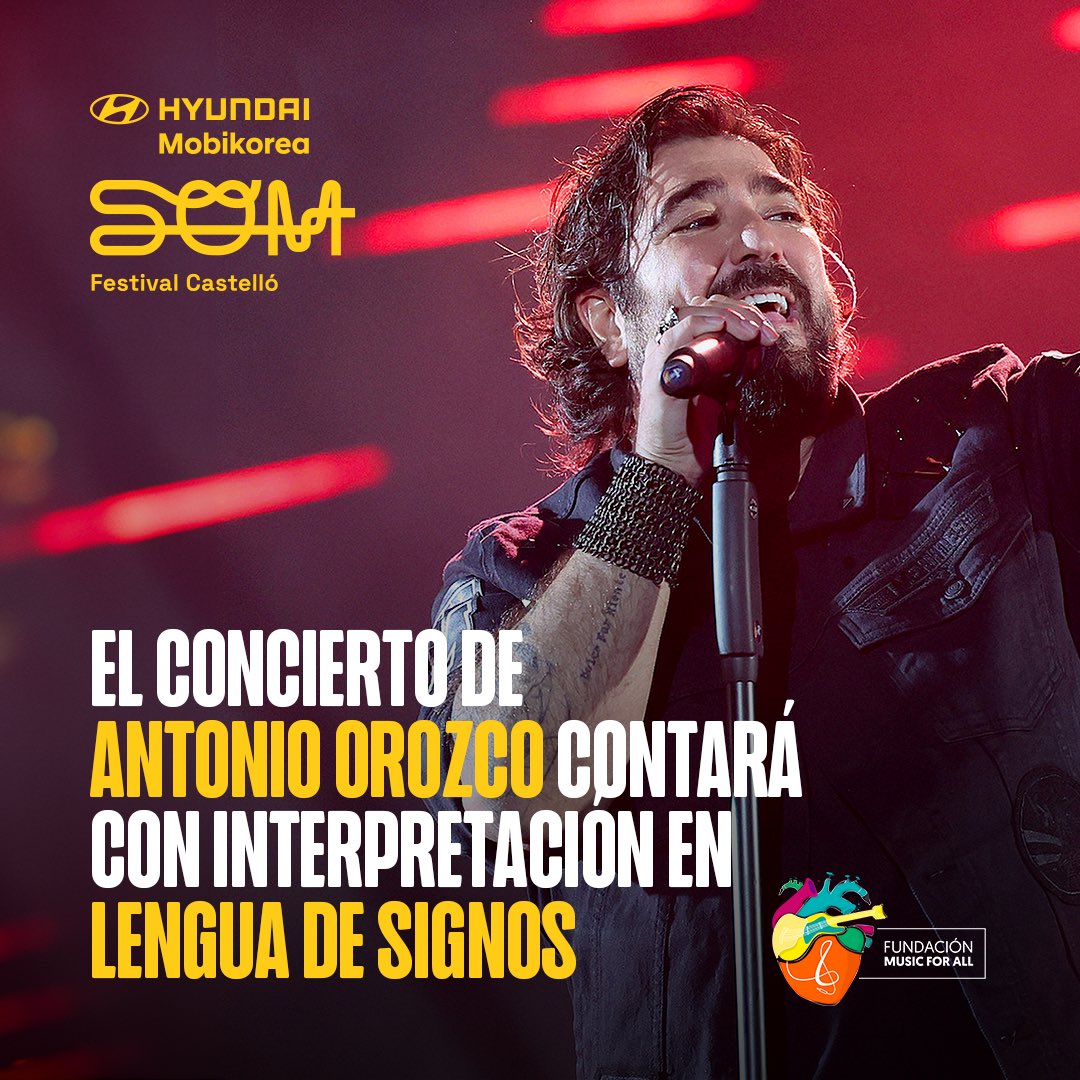 SOM Festival Castelló (@somfestival_) on Twitter photo Gracias a nuestro convenio con <a href="/musicforallfund/">Fundacion Music for All</a> el concierto de <a href="/antoniorozco/">Antonio Orozco</a> será mucho más accesible e inclusivo ❤️
Quedan muy poquitas entradas en nuestra web, consigue ya la tuya.
#SOMFestivalCastelló #AntonioOrozco #LenguajeDeSignos Gracias a nuestro convenio con <a href="/musicforallfund/">Fundacion Music for All</a> el concierto de <a href="/antoniorozco/">Antonio Orozco</a> será mucho más accesible e inclusivo ❤️
Quedan muy poquitas entradas en nuestra web, consigue ya la tuya.
#SOMFestivalCastelló #AntonioOrozco #LenguajeDeSignos