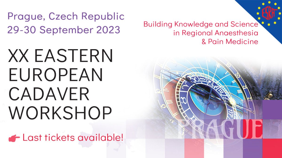 A few tickets are still available for the XX ESRA Eastern European Cadaver Workshop in Prague! #ESRAprague23 🇨🇿 🗓 29-30 September 2023 ✅ 9 tickets left for non-Eastern European Countries 👨‍🔬 Improve your knowledge in applied anatomy! 👉 esraeurope.org/meeting/xx-esr…