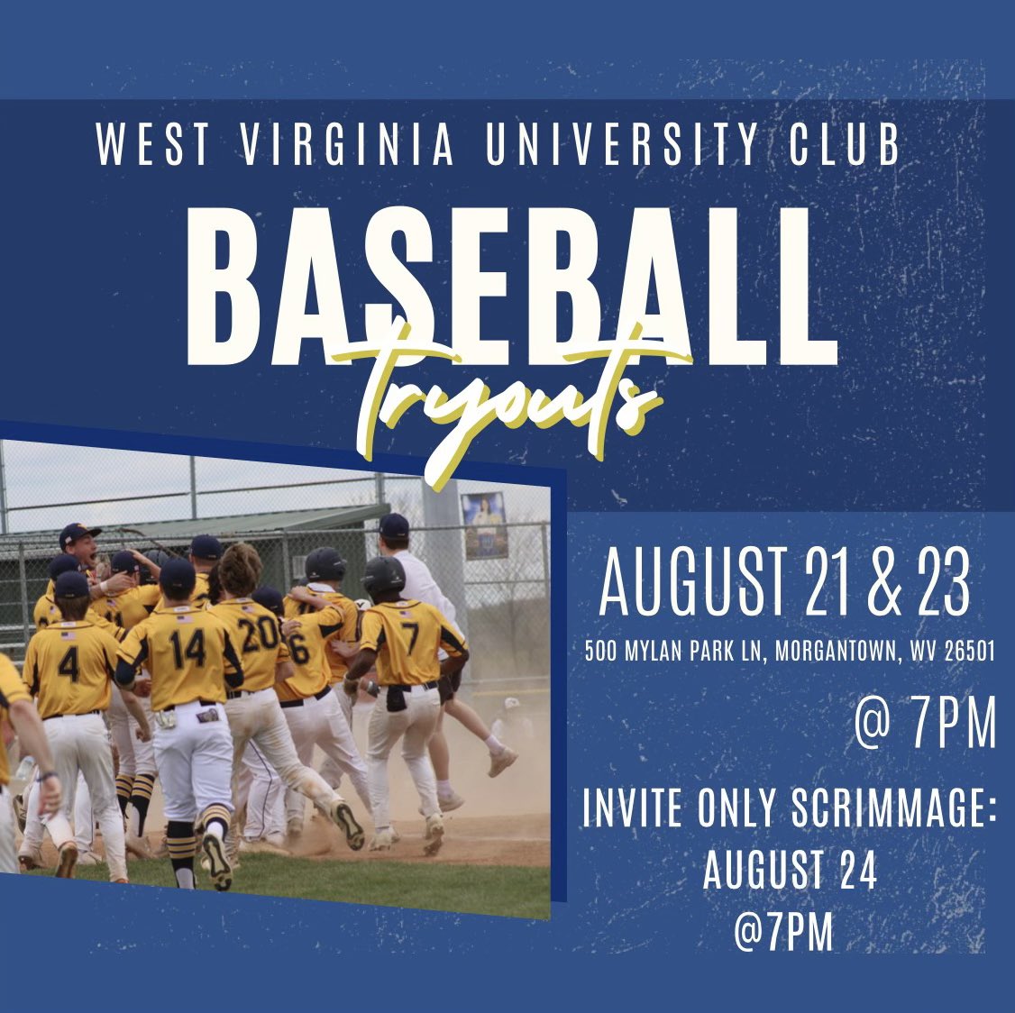 WVUClubBaseball's tweet photo. The time is now! Interested in joining our club team for this upcoming season? Fill out the link located in our bio to sign up for tryouts and come have some fun! Feel free to reach out to this account regarding any questions! Hope to see you all on August 21st and 23rd! https://t.co/D0aPvRQRBs