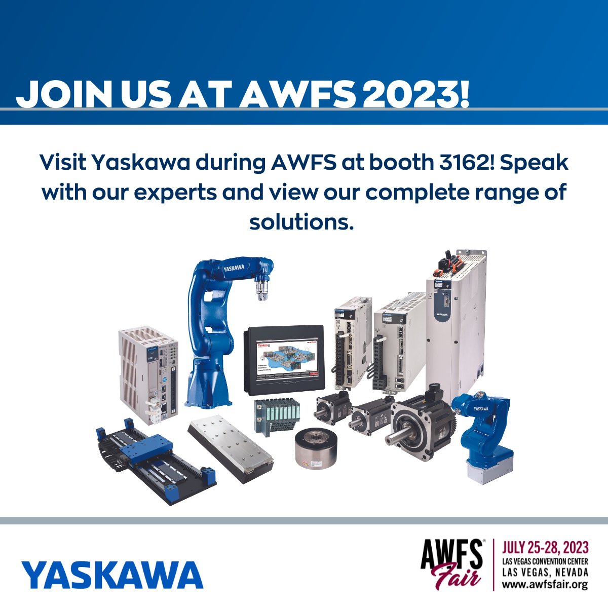YASKAWA's tweet photo. See the latest technology in woodworking applications with #Yaskawa Motion 7/25-7/28 at the @AWFSFair! Register for FREE &amp; visit us at booth 3162 to view application successes, live demos &amp; more: https://t.co/4ZjnIYNWil

#YaskawaAWFS #Woodworking #AWFS #Servos #MotionControl https://t.co/Rz1evNSJ98