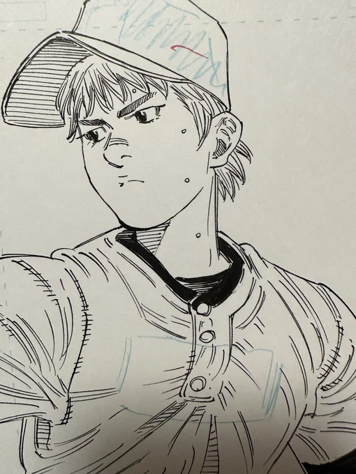 BUNGO358話ペン入れ1日目終了。 主人公が投げるのめっちゃ久しぶりですね。1年ぶりくらいかな…笑 頑張れ主人公!  ビール!🍺
