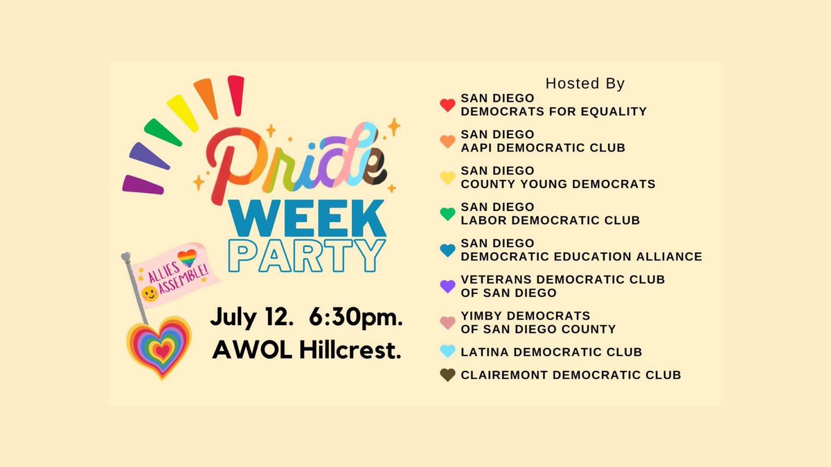 IAmDarshPatel's tweet photo. Our team had fun last night connecting at a Pride social hosted by multiple San Diego County Dem clubs in Hillcrest. We are as committed as ever to showing solidarity with our LGBTQ+ community. #yesshehas #yesshecan #yesshewill #lovewins ๐๐ณ๏ธโ๐๐ณ๏ธโโง๏ธ https://t.co/gaY9ChA6HU