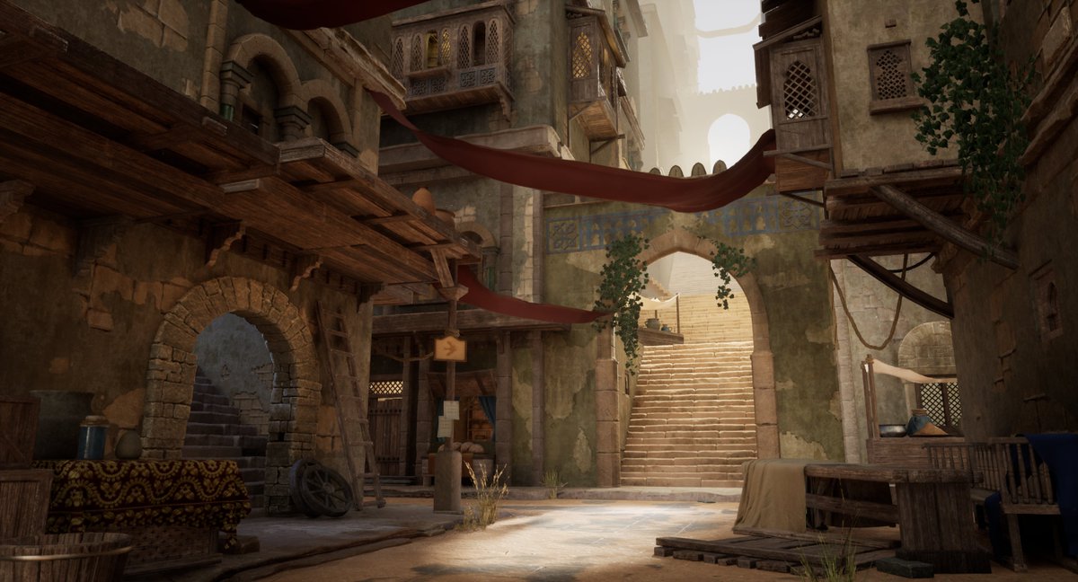 Here's my WIP update! I still have a lot to do to really bring it up to that next level. If anyone has a good resources for fabric in Unreal and how to properly polish environments, feel free to link it! Fabric is so hard 😭