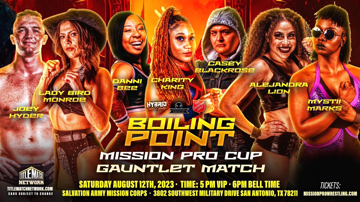 MissionProWres's tweet photo. ๐ฅ๐ฅ๐ฅ๐ฅMATCH ANNOUNCEMENT for #MPWBoilingPoint on August 12!!!!
As announced last night during ON A MISSION โก๏ธ:
https://t.co/Z3zP62QUr4
There will be an OFFICIAL MISSION PRO CUP GAUNTLET MATCH on August 12!!!! ๐ฅ๐ฅ๐ฅ๐ฅ
๐๏ธ: https://t.co/Bieu5i7szO
๐บ: @TitleMatchWN https://t.co/u2kGdvsdbY