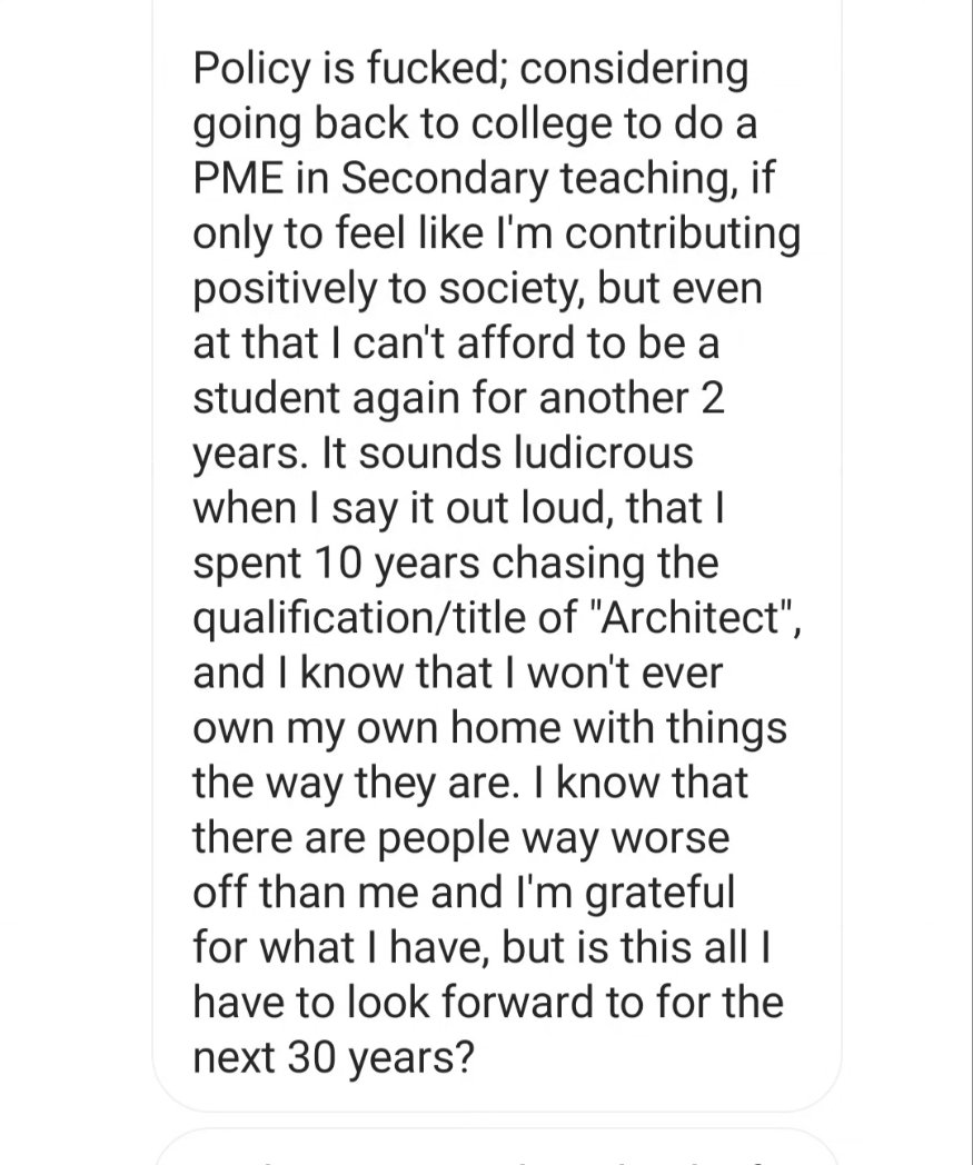 RoryHearneGaffs's tweet image. HOW MESSED UP THIS COUNTRY IS - THOSE BUILDING HOMES CAN'T AFFORD TO LIVE IN THEM - HERE'S AN IRISH ARCHITECT WHO CAN'T GET A HOME OF THEIR OWN
They sent me on their story to share it and show the reality of the #housingcrisis tearing this country apart
